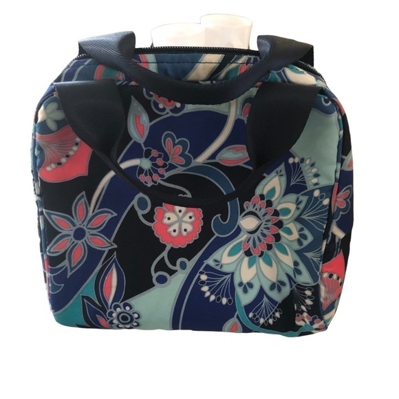 Vera Bradley Insulated Lunch Tote Box Double Handles Blue Floral Canvas Travel - Picture 2 of 6
